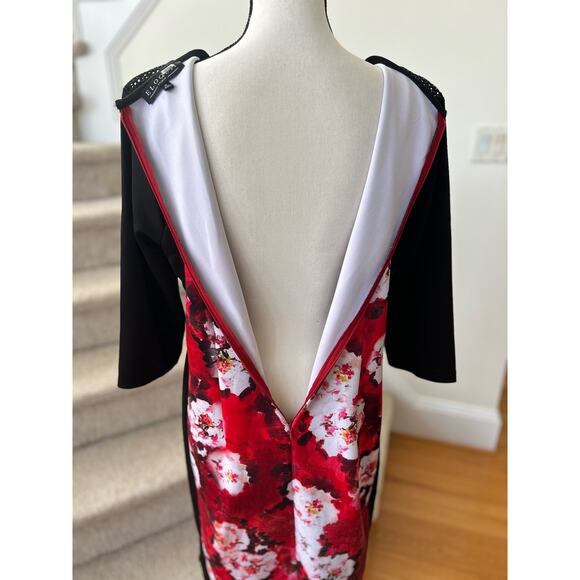 Eloquii Red Floral & Black Color Block Netting Sheath Dress - Picture 5 of 8